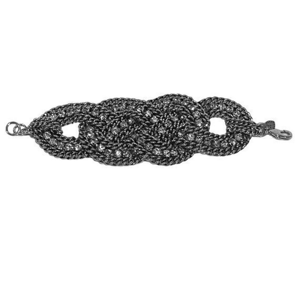 Stella & Dot Petra Silver Tone Rhinestone Braided Chain Bracelet